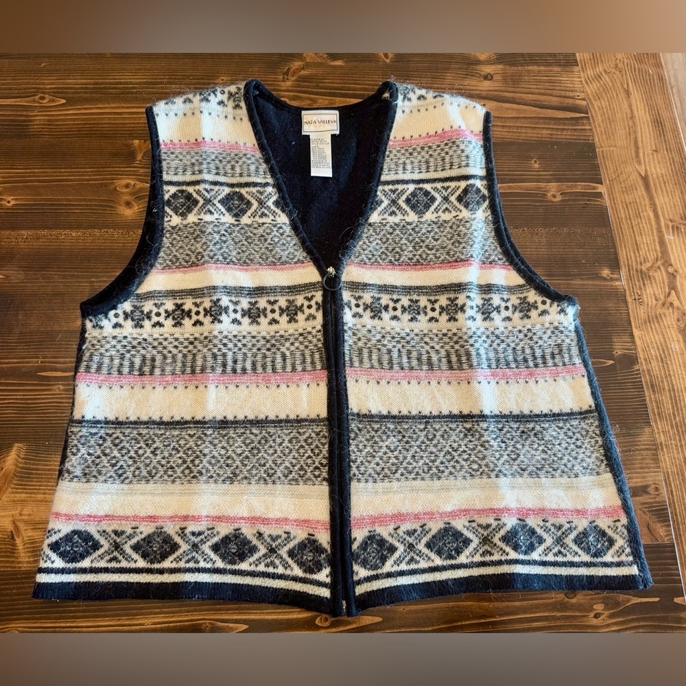 Vintage Napa Valley Women’s Patterned Zip-Up Sweater Vest Size L